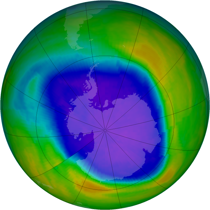 Antarctic ozone map for 25 September 1993